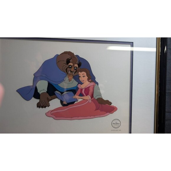 Original WALT DISNEY Beauty & Beast Cozy Couple 5000 Serigraph SeriCel Cel Cell - Picture 9 of 10